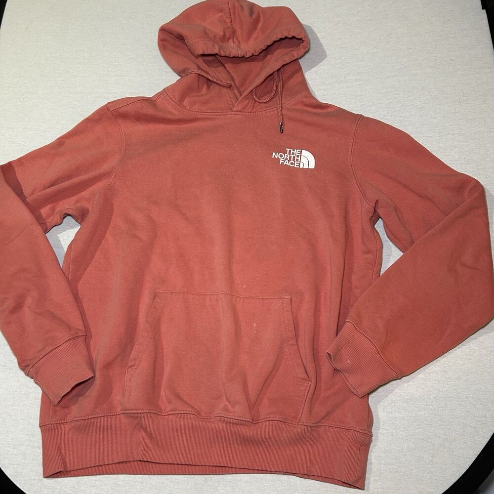 The North Face orange/coral-toned pullover fleece hoodie M front kangaroo pocket